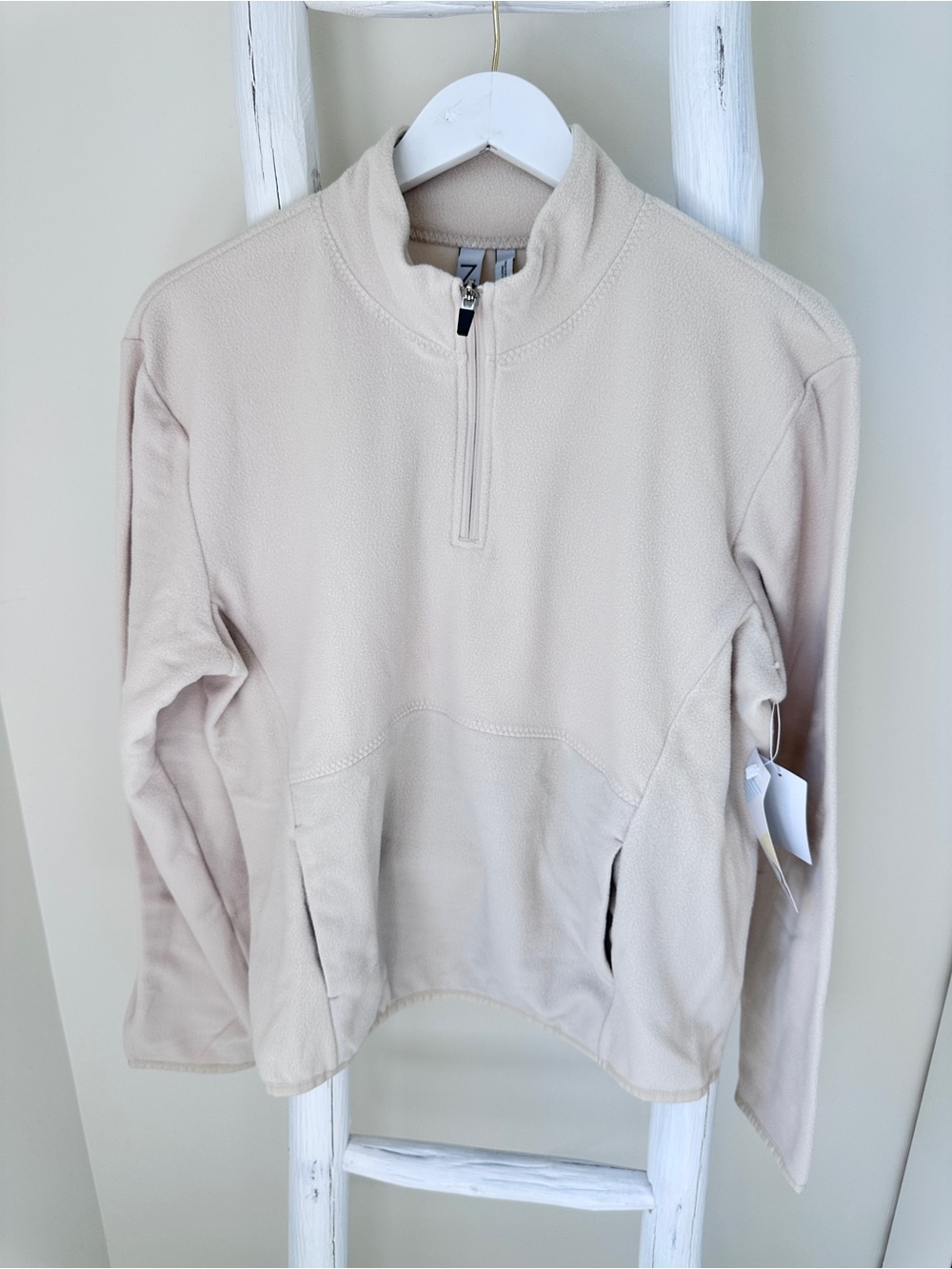 Zella Cream Half-Zip Soft Fleece Pullover w Kangaroo Front Pockets Size Large